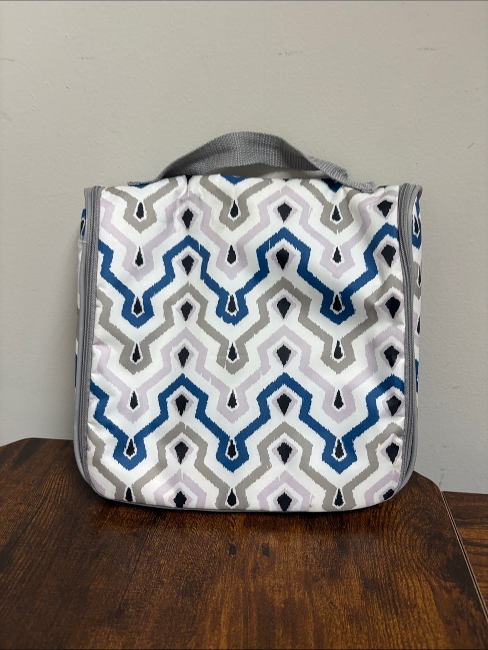 Patterned Soft Tote Bag - Blue, Gray & White
